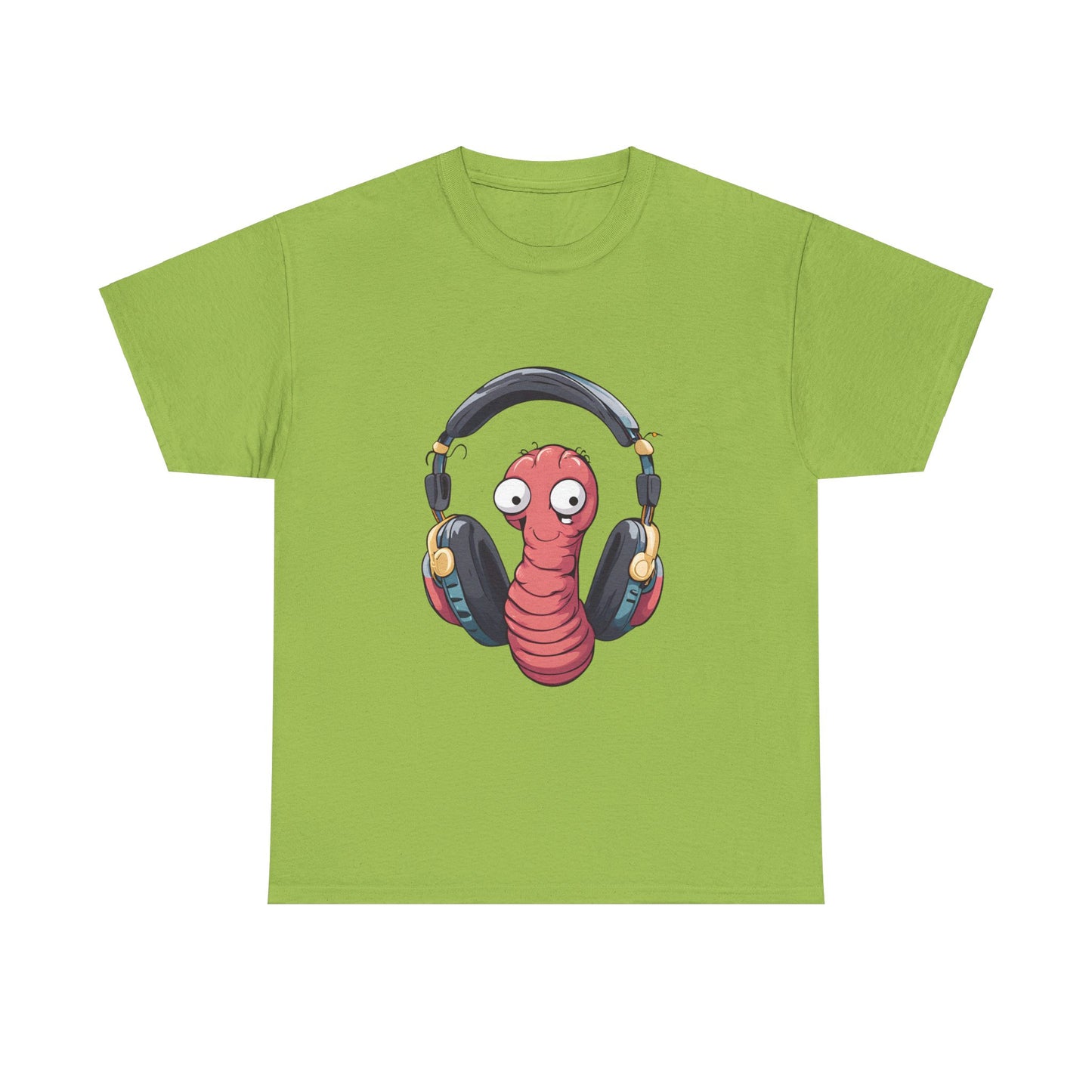 Funny Worm with Headphones Unisex Heavy Cotton Tee