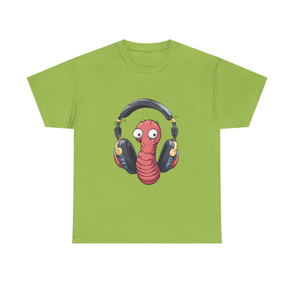 Funny Worm with Headphones Unisex Heavy Cotton Tee