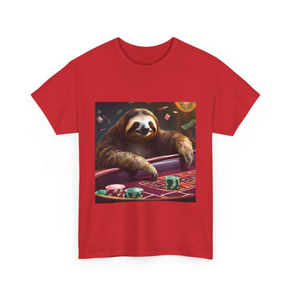 Sloth Poker Unisex Heavy Cotton Tee - Relaxed Casino Vibe