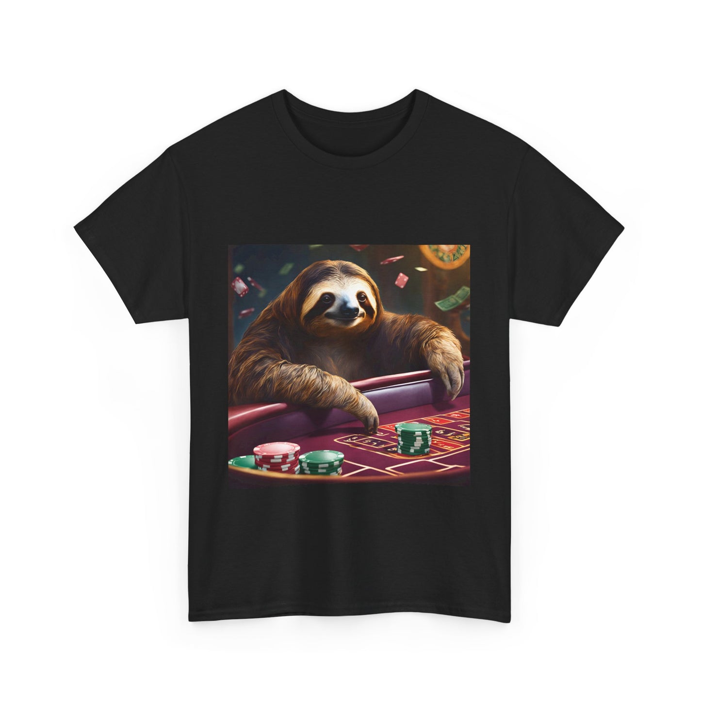 Sloth Poker Unisex Heavy Cotton Tee - Relaxed Casino Vibe