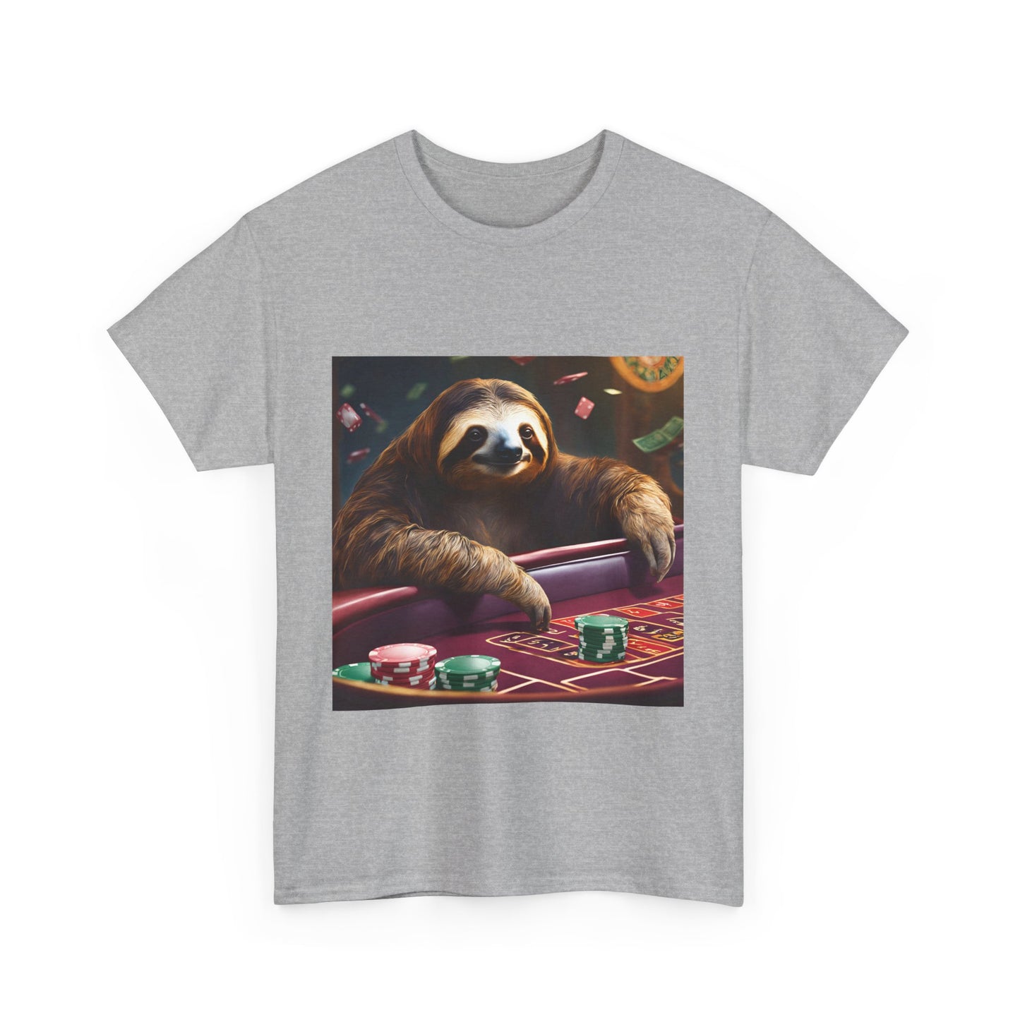 Sloth Poker Unisex Heavy Cotton Tee - Relaxed Casino Vibe