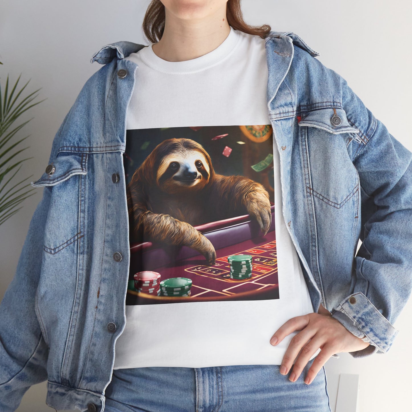 Sloth Poker Unisex Heavy Cotton Tee - Relaxed Casino Vibe