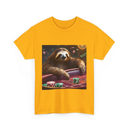 Sloth Poker Unisex Heavy Cotton Tee - Relaxed Casino Vibe