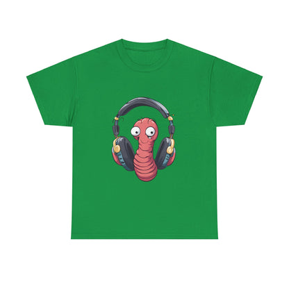 Funny Worm with Headphones Unisex Heavy Cotton Tee