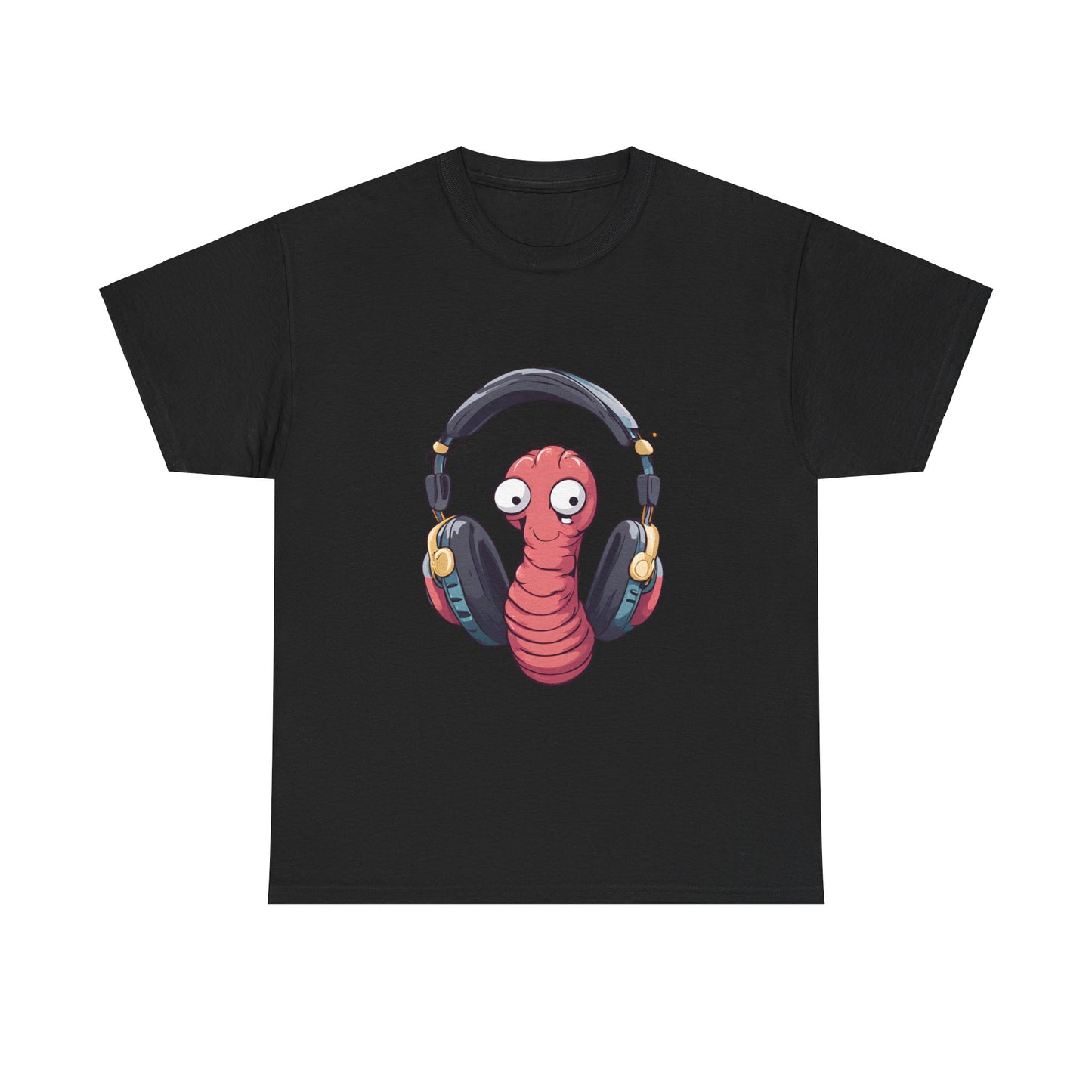 Funny Worm with Headphones Unisex Heavy Cotton Tee