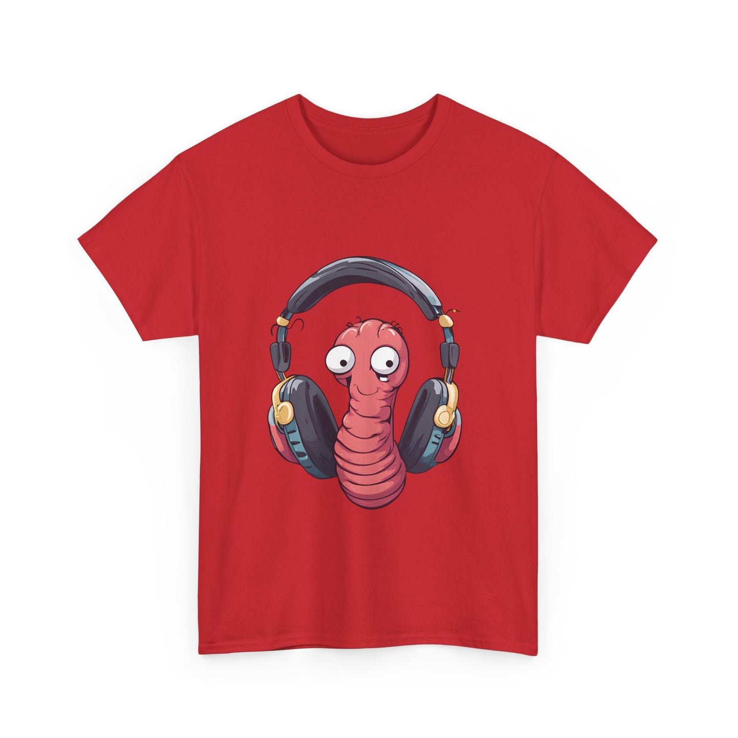 Funny Worm with Headphones Unisex Heavy Cotton Tee