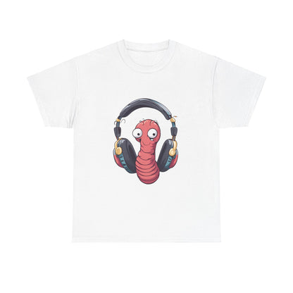 Funny Worm with Headphones Unisex Heavy Cotton Tee