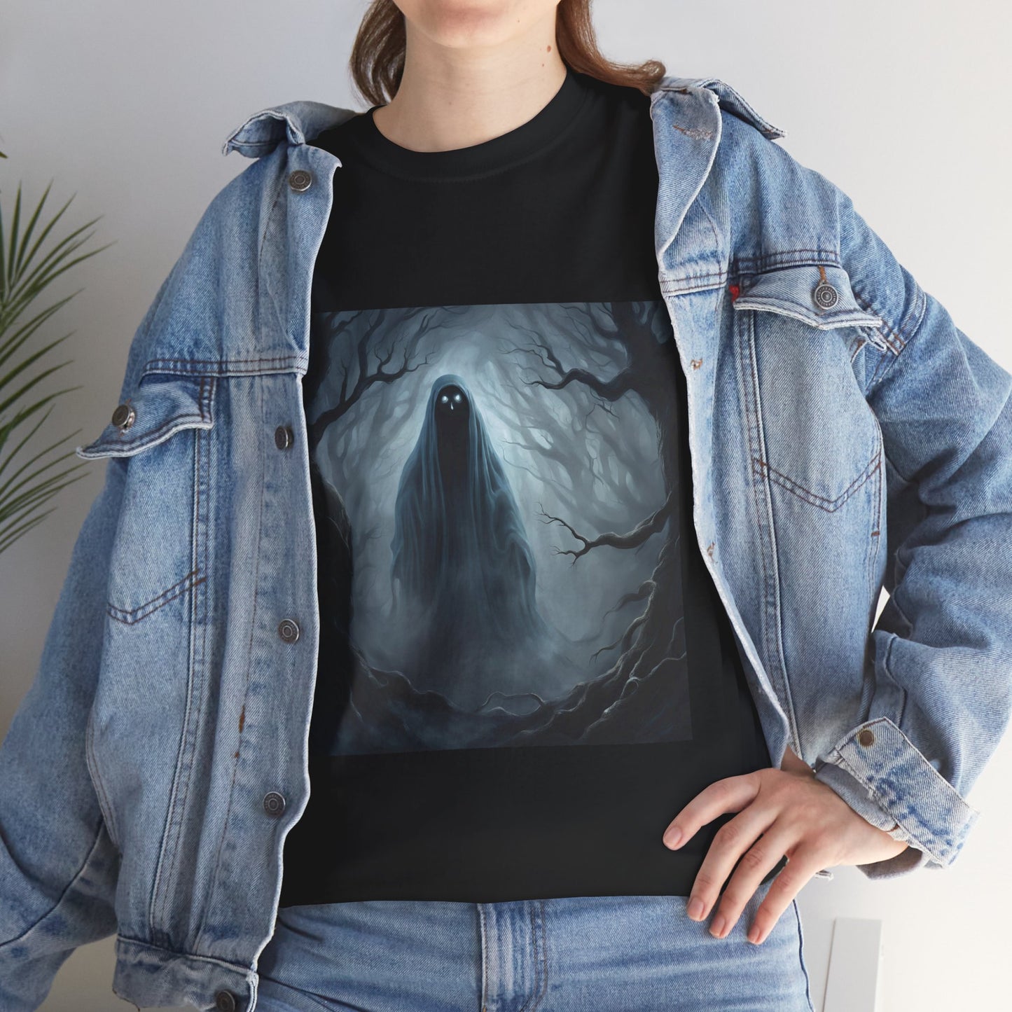 Unisex Heavy Cotton Tee - Spooky Ghost Vibes Graphic T-Shirt