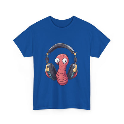 Funny Worm with Headphones Unisex Heavy Cotton Tee