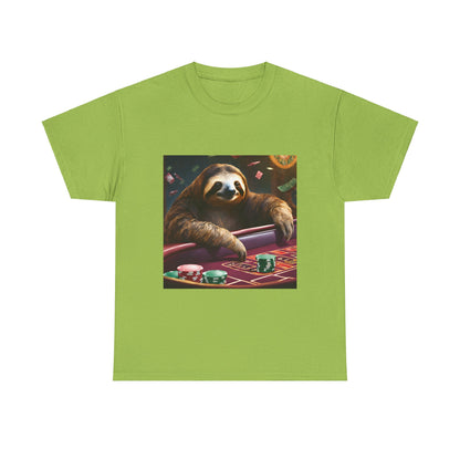 Sloth Poker Unisex Heavy Cotton Tee - Relaxed Casino Vibe