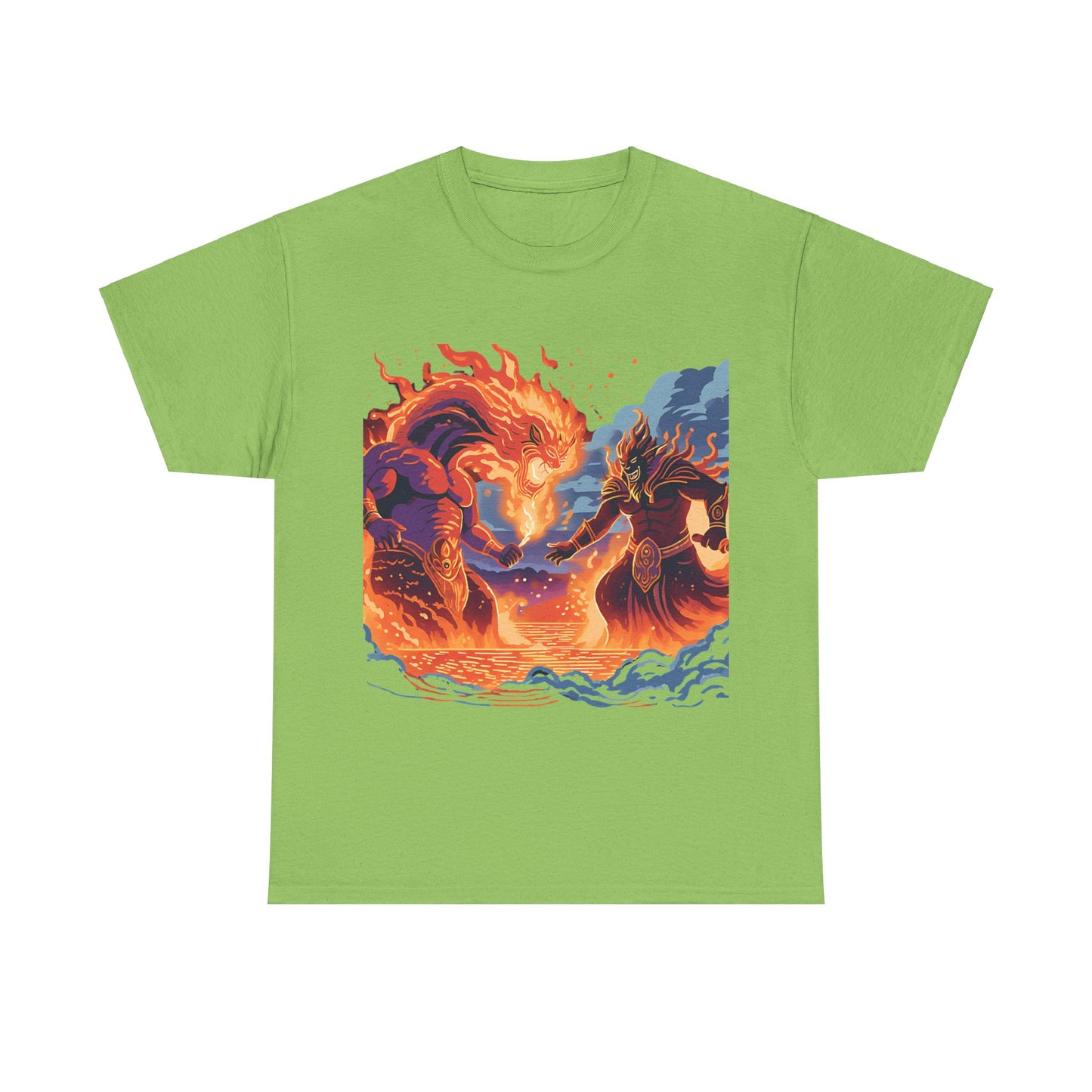 Epic Battle Unisex Heavy Cotton Tee - Fiery Dragon vs. Ocean Guardian Design