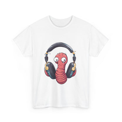 Funny Worm with Headphones Unisex Heavy Cotton Tee