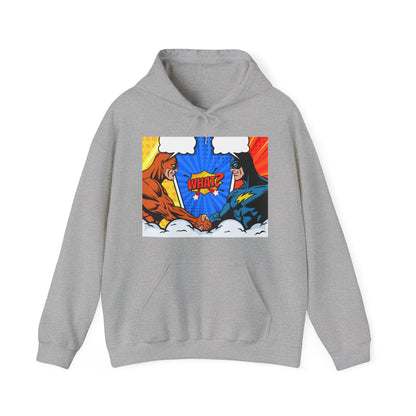 Superhero Showdown Hoodie – Unisex Heavy Blend™ Sweatshirt with 'WHAT?' Design