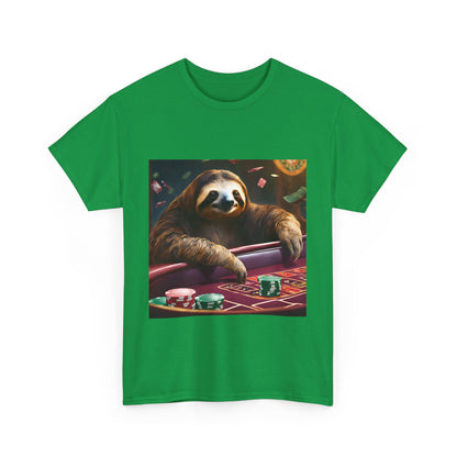 Sloth Poker Unisex Heavy Cotton Tee - Relaxed Casino Vibe