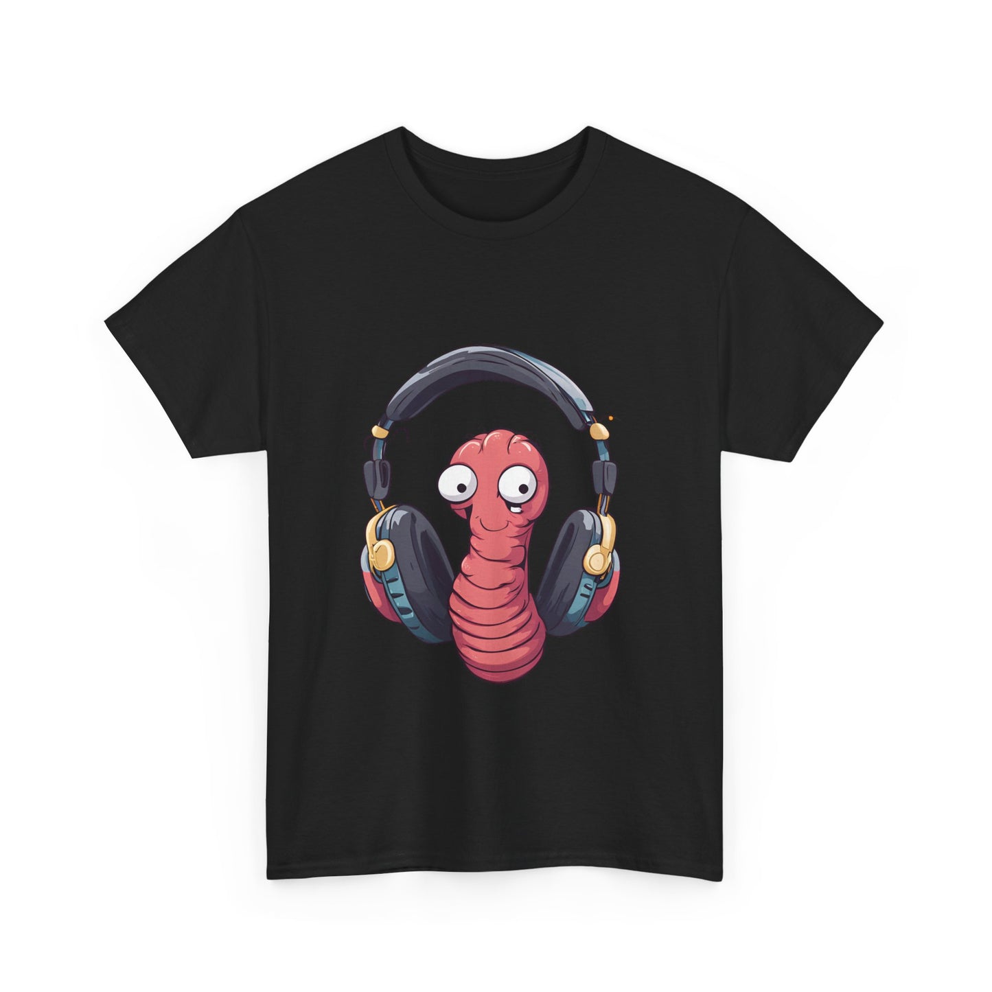 Funny Worm with Headphones Unisex Heavy Cotton Tee