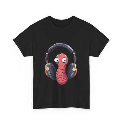 Funny Worm with Headphones Unisex Heavy Cotton Tee