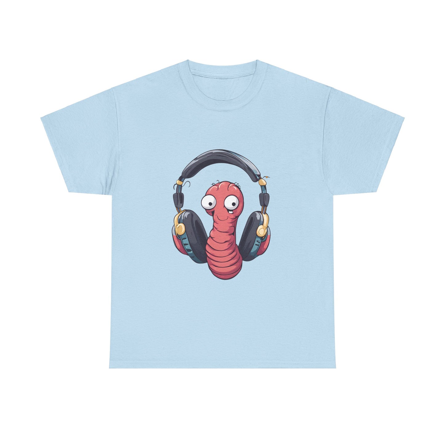 Funny Worm with Headphones Unisex Heavy Cotton Tee