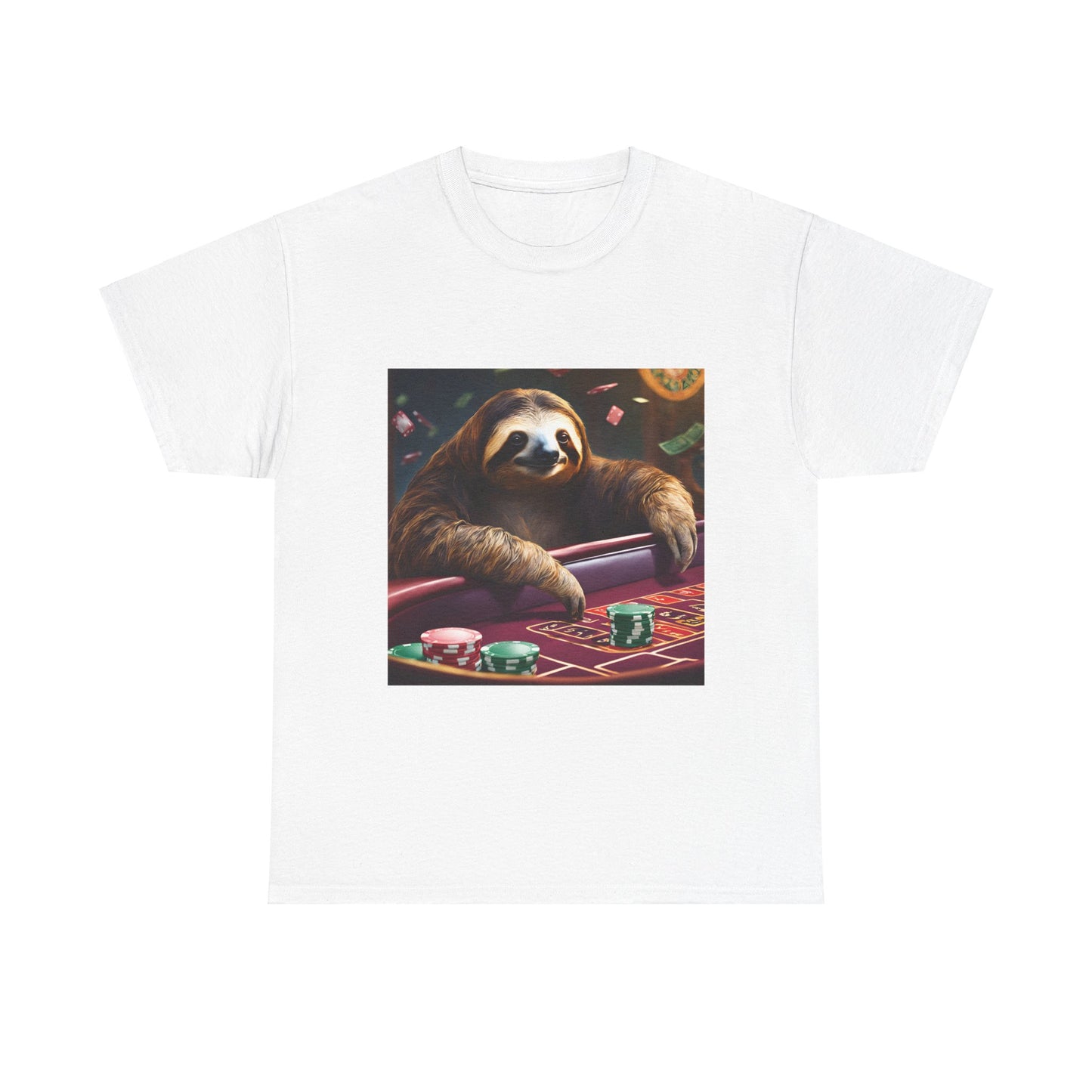 Sloth Poker Unisex Heavy Cotton Tee - Relaxed Casino Vibe