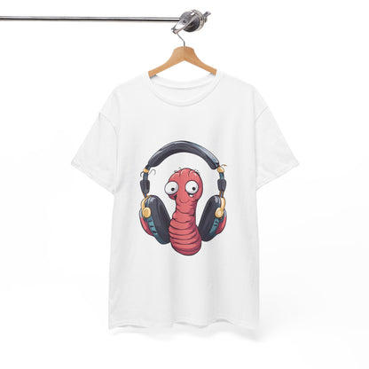 Funny Worm with Headphones Unisex Heavy Cotton Tee