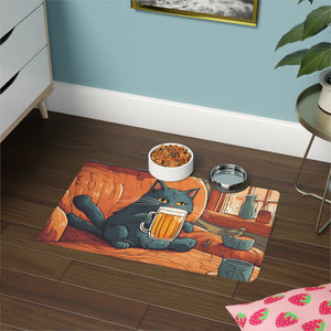 Whimsical Cat Pet Food Mat - 12x18 Decorative Feeding Mat for Cats