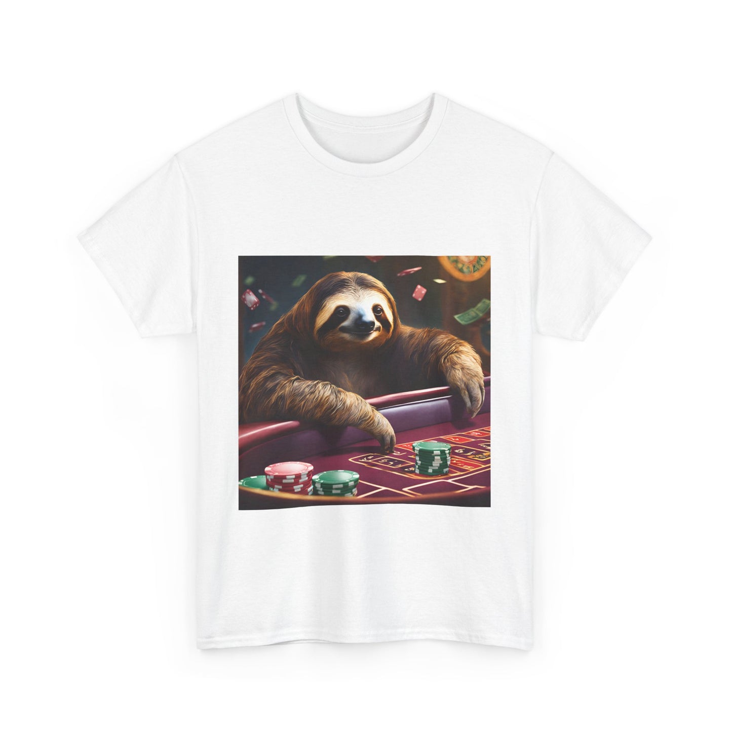 Sloth Poker Unisex Heavy Cotton Tee - Relaxed Casino Vibe