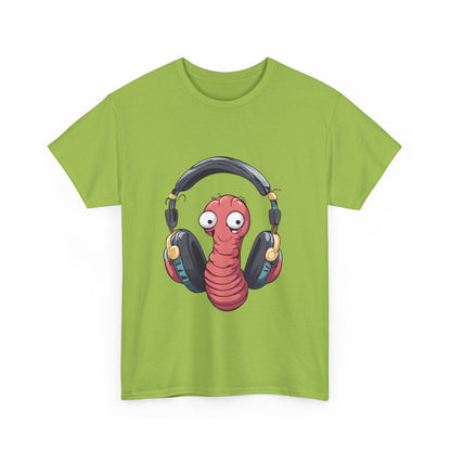 Funny Worm with Headphones Unisex Heavy Cotton Tee