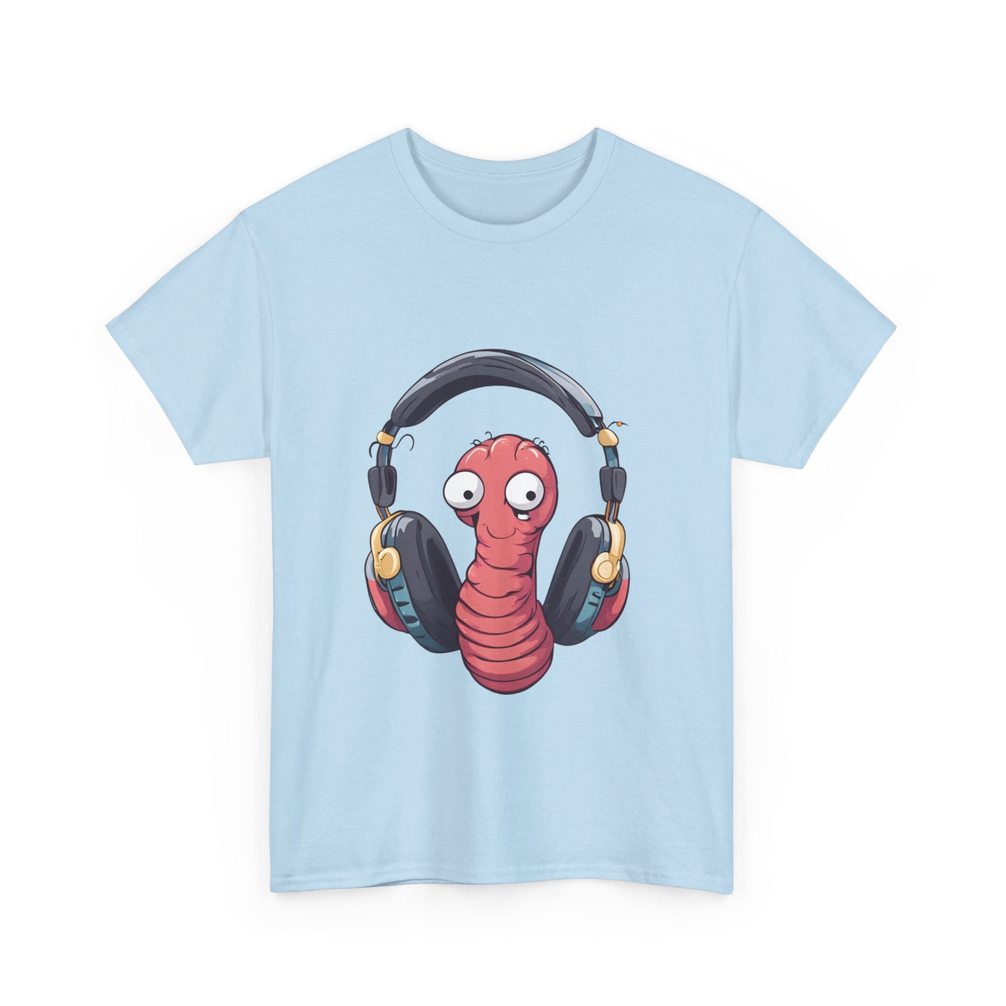 Funny Worm with Headphones Unisex Heavy Cotton Tee