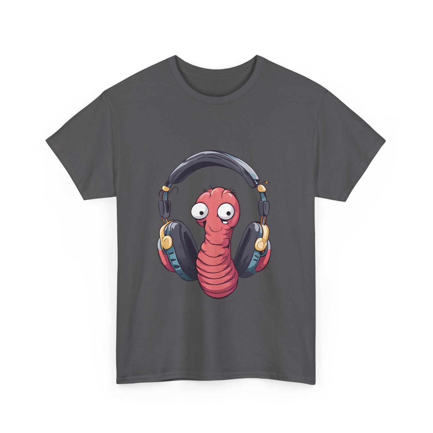 Funny Worm with Headphones Unisex Heavy Cotton Tee