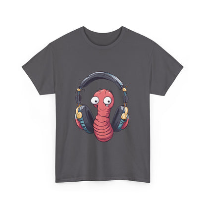 Funny Worm with Headphones Unisex Heavy Cotton Tee