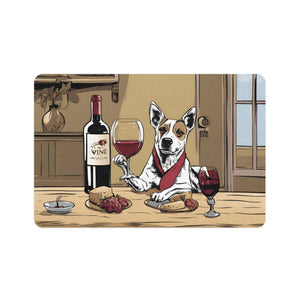 Funny Dog Pet Food Mat - 12x18 Wine and Dine Design