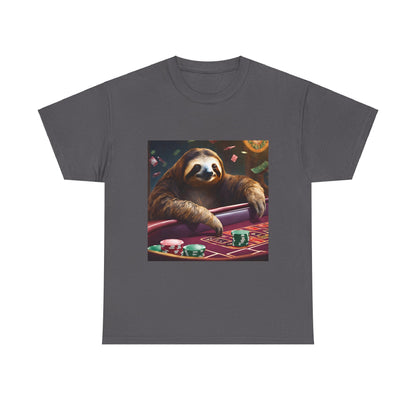 Sloth Poker Unisex Heavy Cotton Tee - Relaxed Casino Vibe